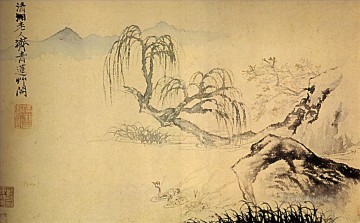 シタオ シタオ Painting - 川の上のシタオアヒル 1699 年古い中国の墨